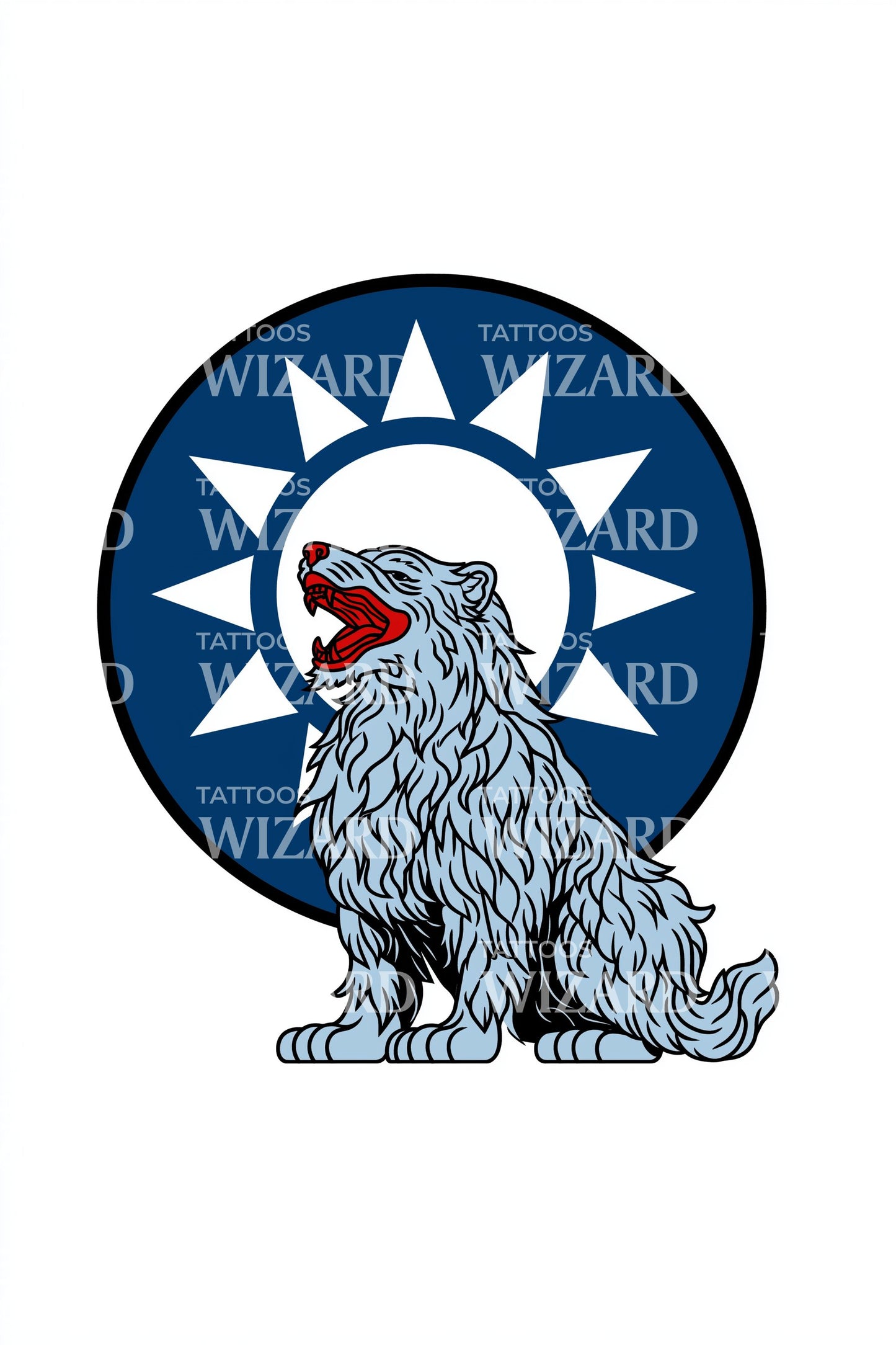 Zon Embleem Sneeuwleeuw Tattoo Illustratie