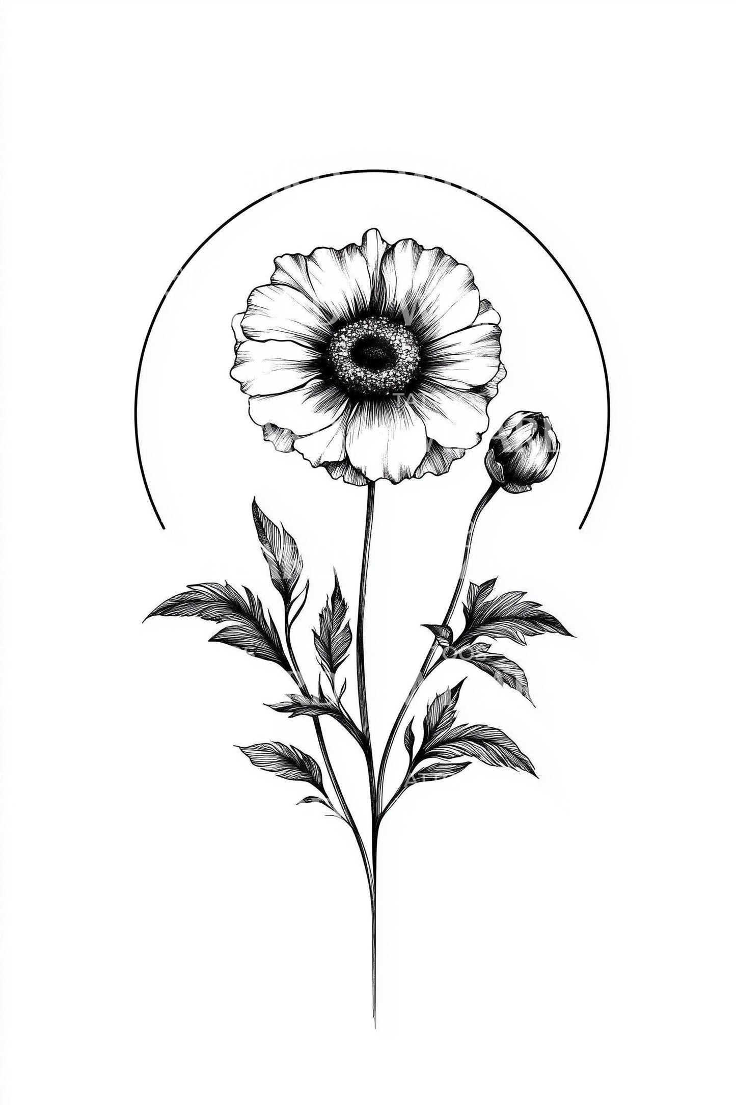 Sunflower Circle Outline Tattoo Design