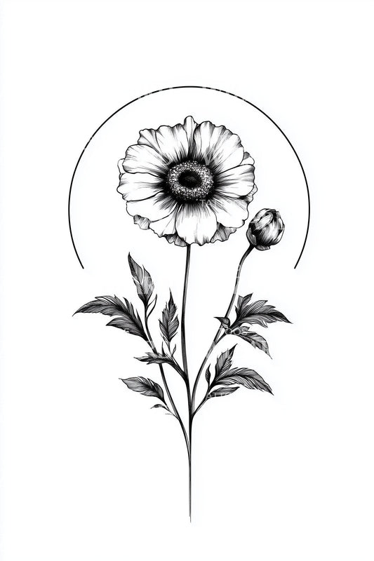 Design del tatuaggio contorno cerchio girasole