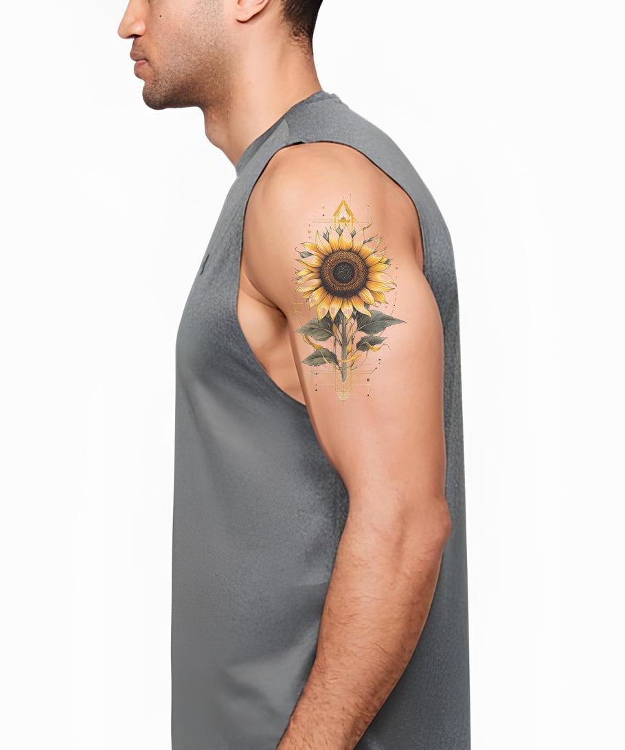 Geometric Sunflower Emblem Tattoo Design