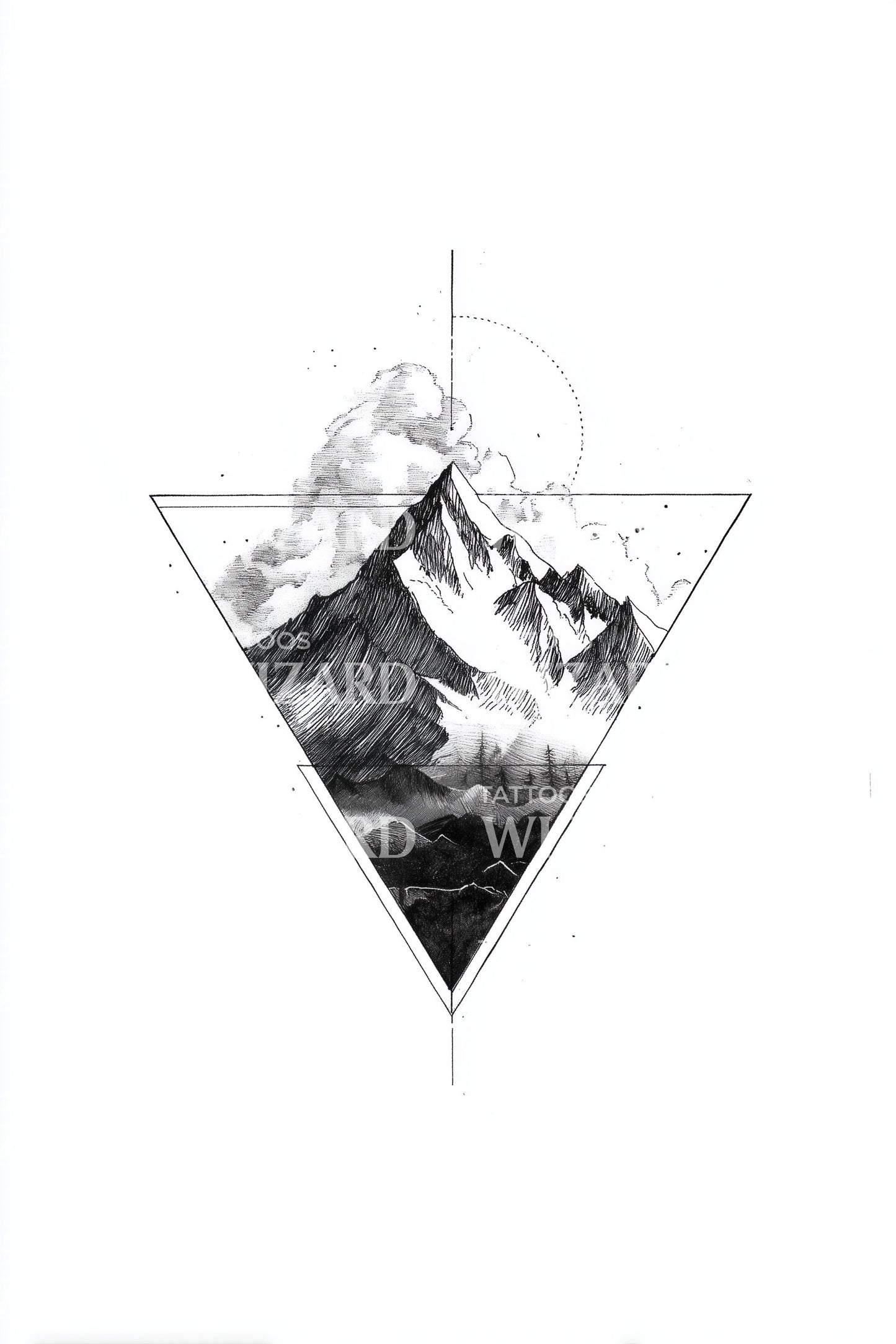 Diseño de tatuaje de cumbre triangular iluminada por el sol