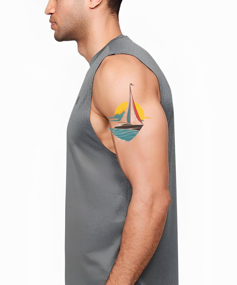 Desenho de Tatuagem de Veleiro ao Pôr do Sol