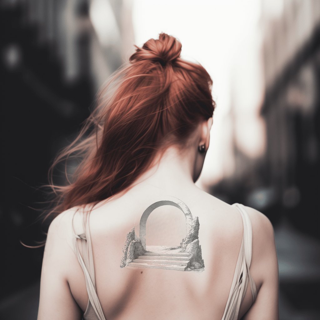 Illustration de tatouage d'arc et d'escaliers surréalistes