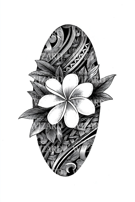 Design del tatuaggio con foglia di plumeria ondeggiante