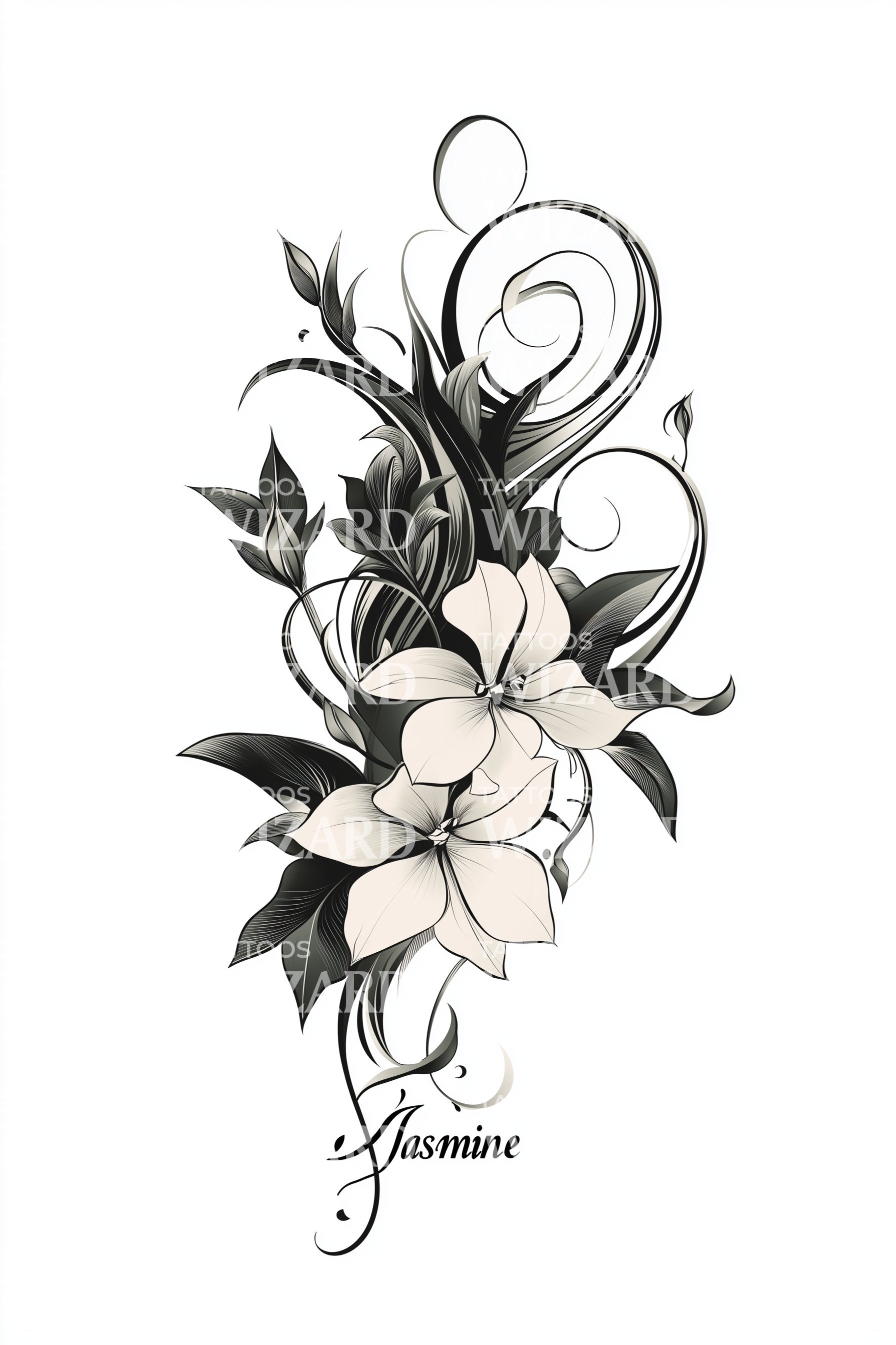 Jasmine Vines & Flowers Tattoo Design
