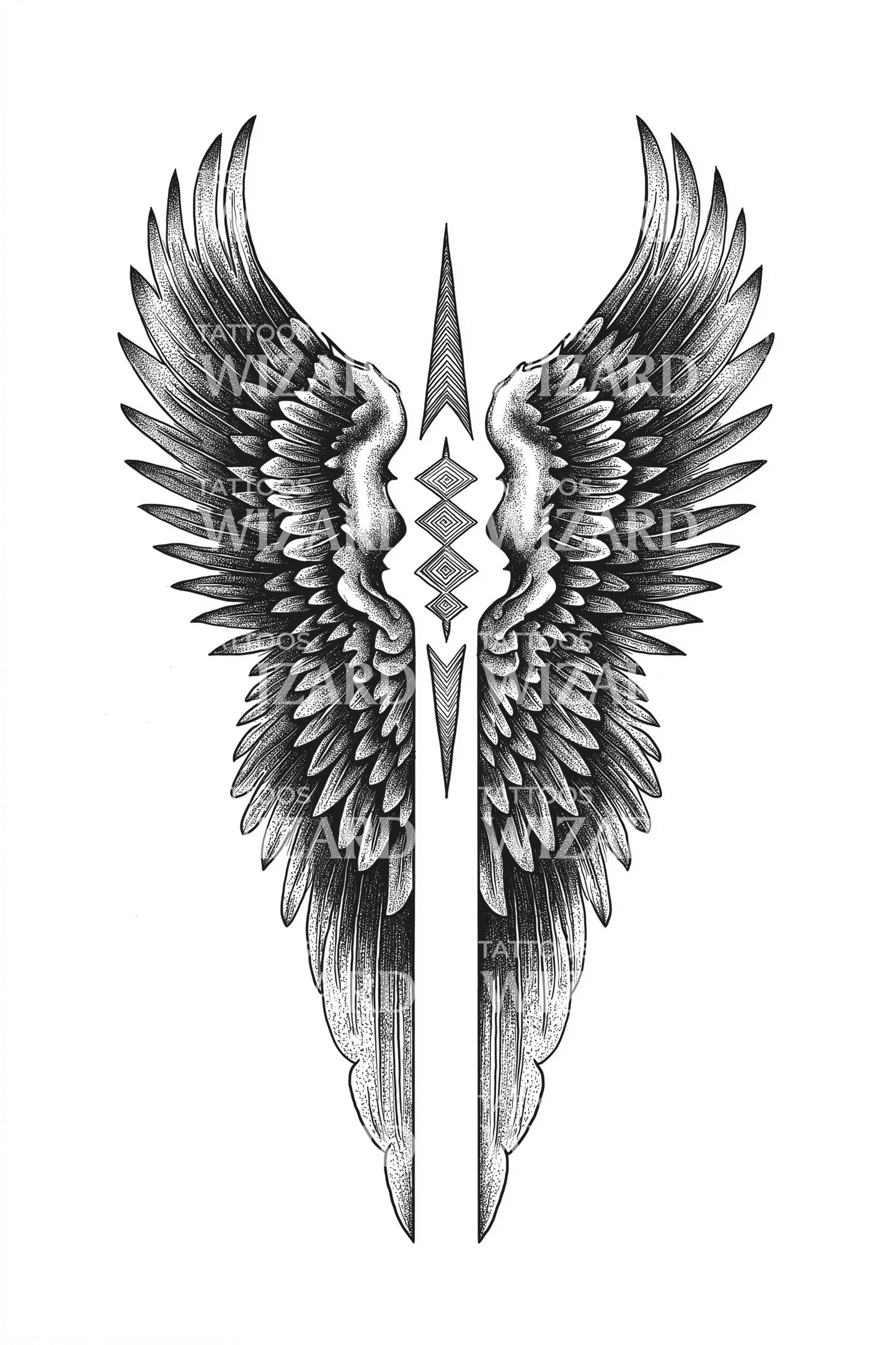 Sworded Wing Guardian Tattoo Design