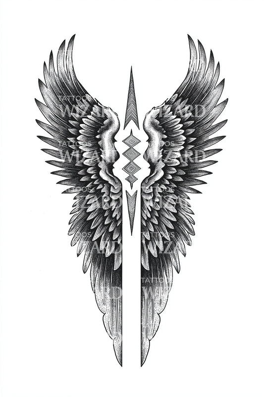 Sworded Wing Guardian Tattoo Design
