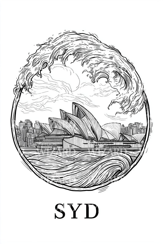 Sydney SYD Opera Wave Circle Tattoo Design