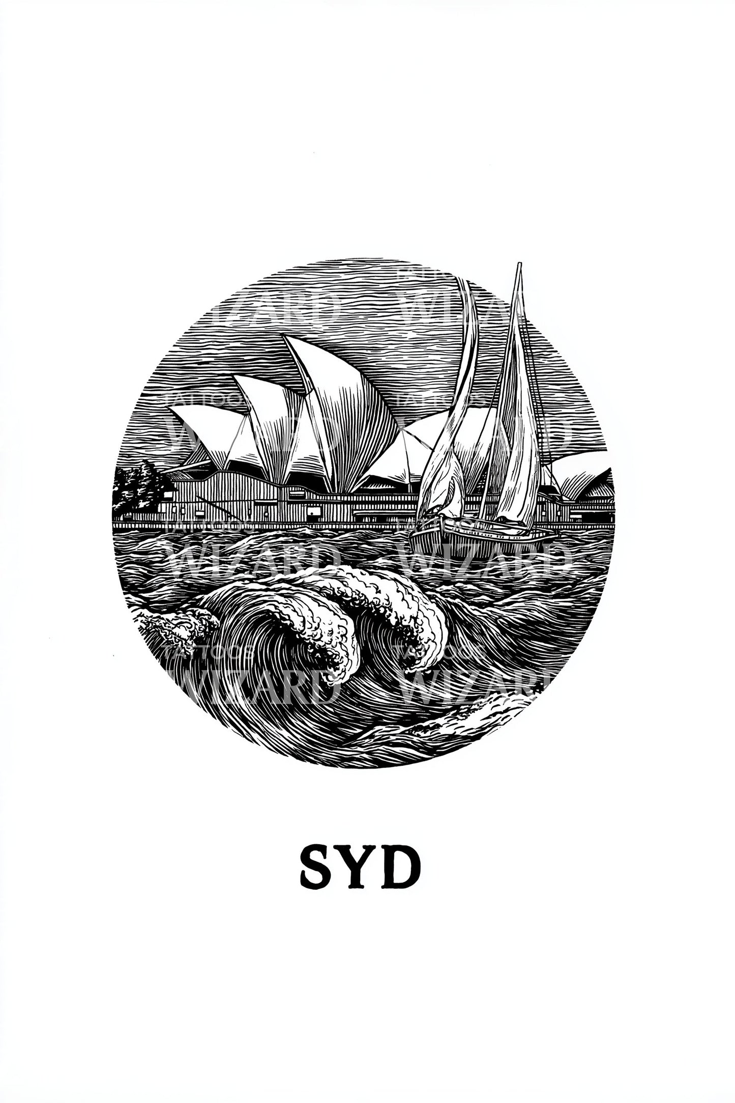 Sydney SYD Sailing Seas Emblem Tattoo Illustration