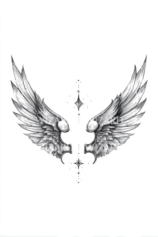 Symmetric Angel Wings Tattoo Design
