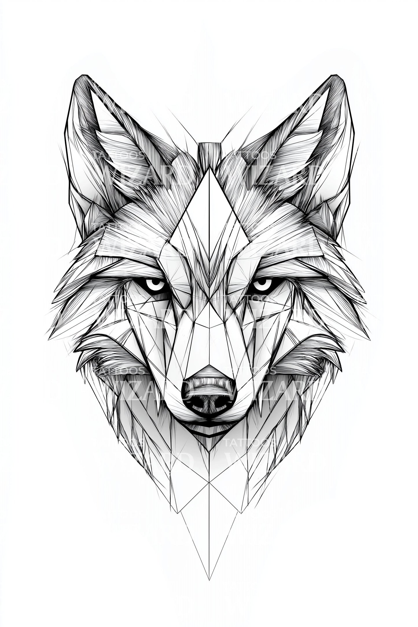 Symmetric Wolf Lines Tattoo Illustration