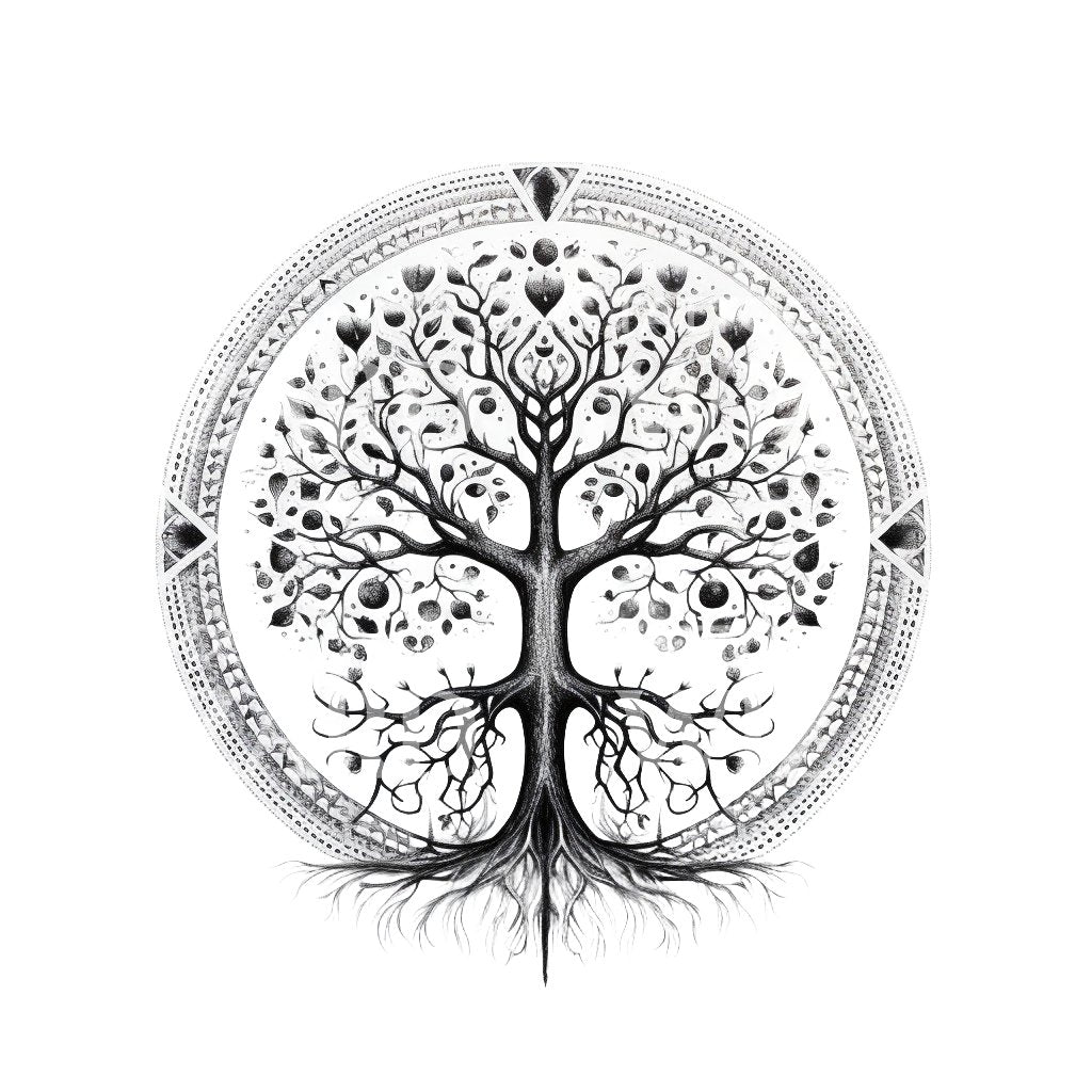 Black and Grey Tree of Life Tattoo Design