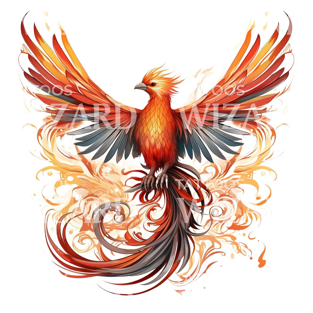 Watercolor Illustrative Phoenix Tattoo Design