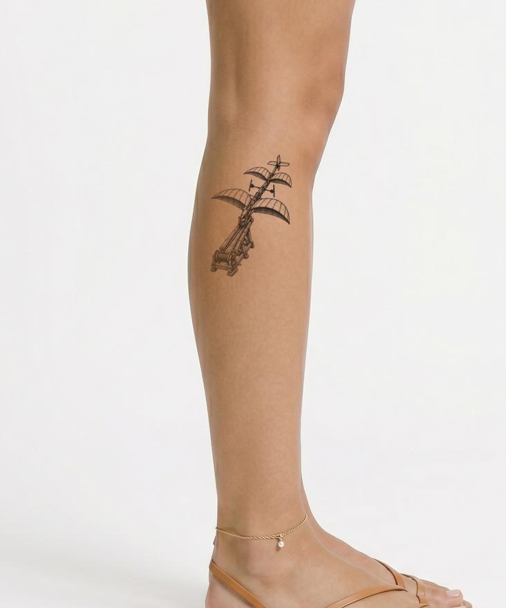 Tandem Wing Aerodrome and Catapult Tattoo Design