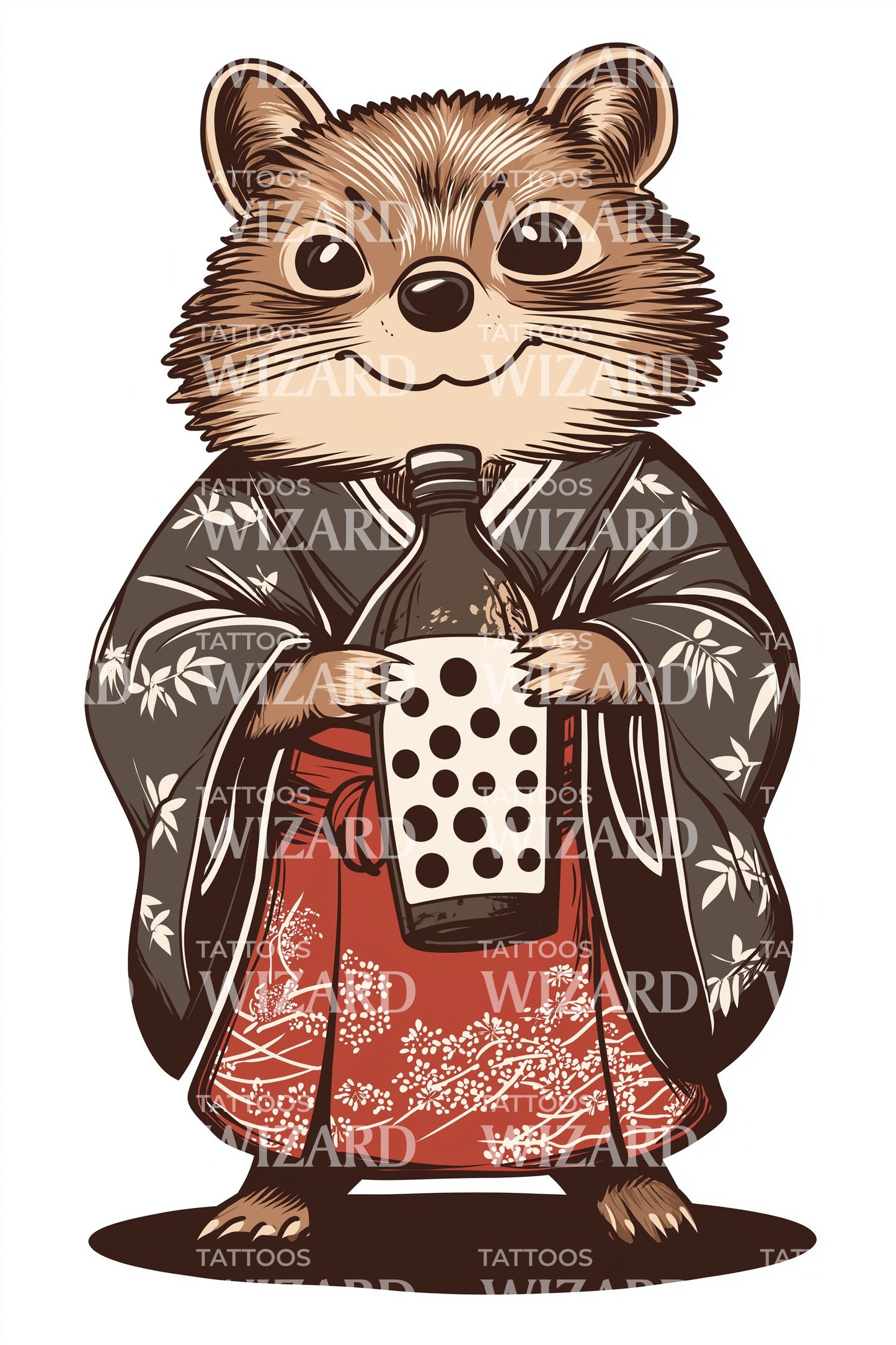 Tanuki Kimono Tea Tattoo Design
