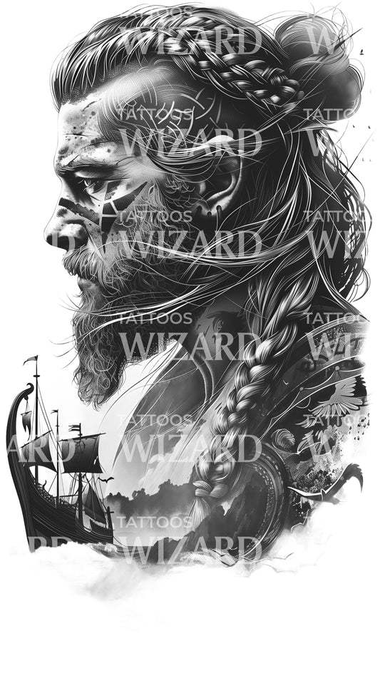 Tattooed Viking Ready to Fight Tattoo Design