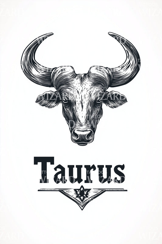 Taurus Head Emblem Tattoo Illustration