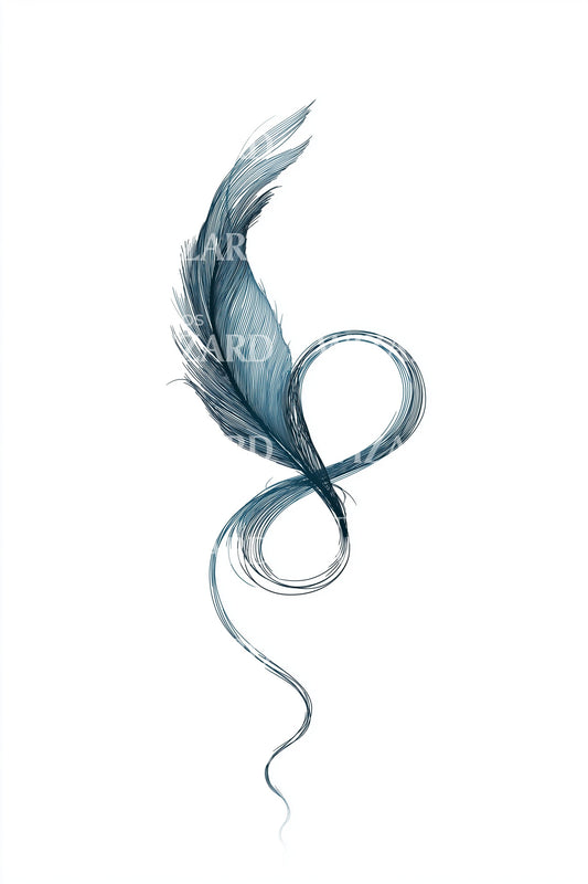 Teal Feather Ribbon Tattoo Illustration