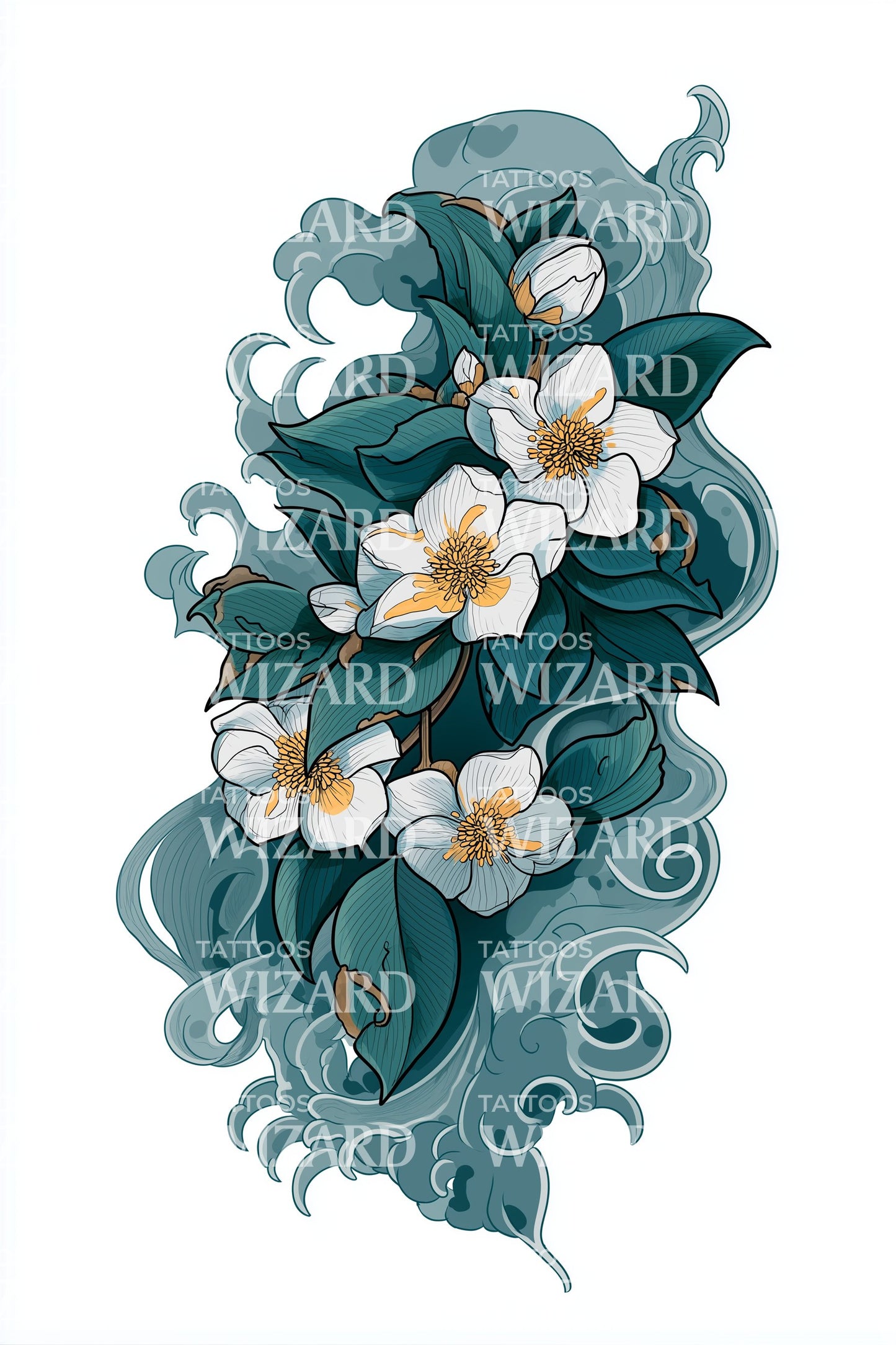 Teal Frangipani Cluster Tattoo Idea