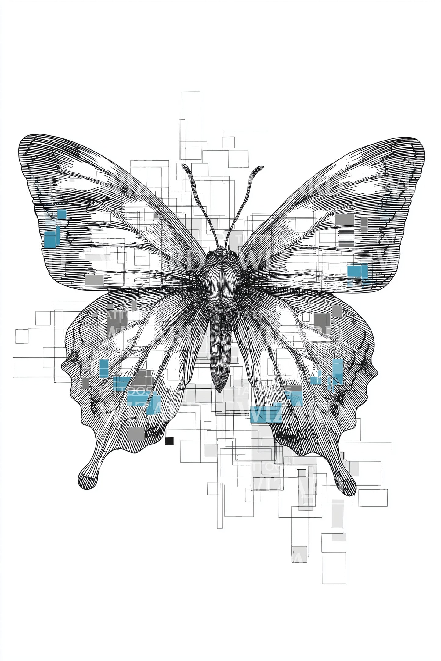 Tech Blueprint Butterfly Tattoo Design