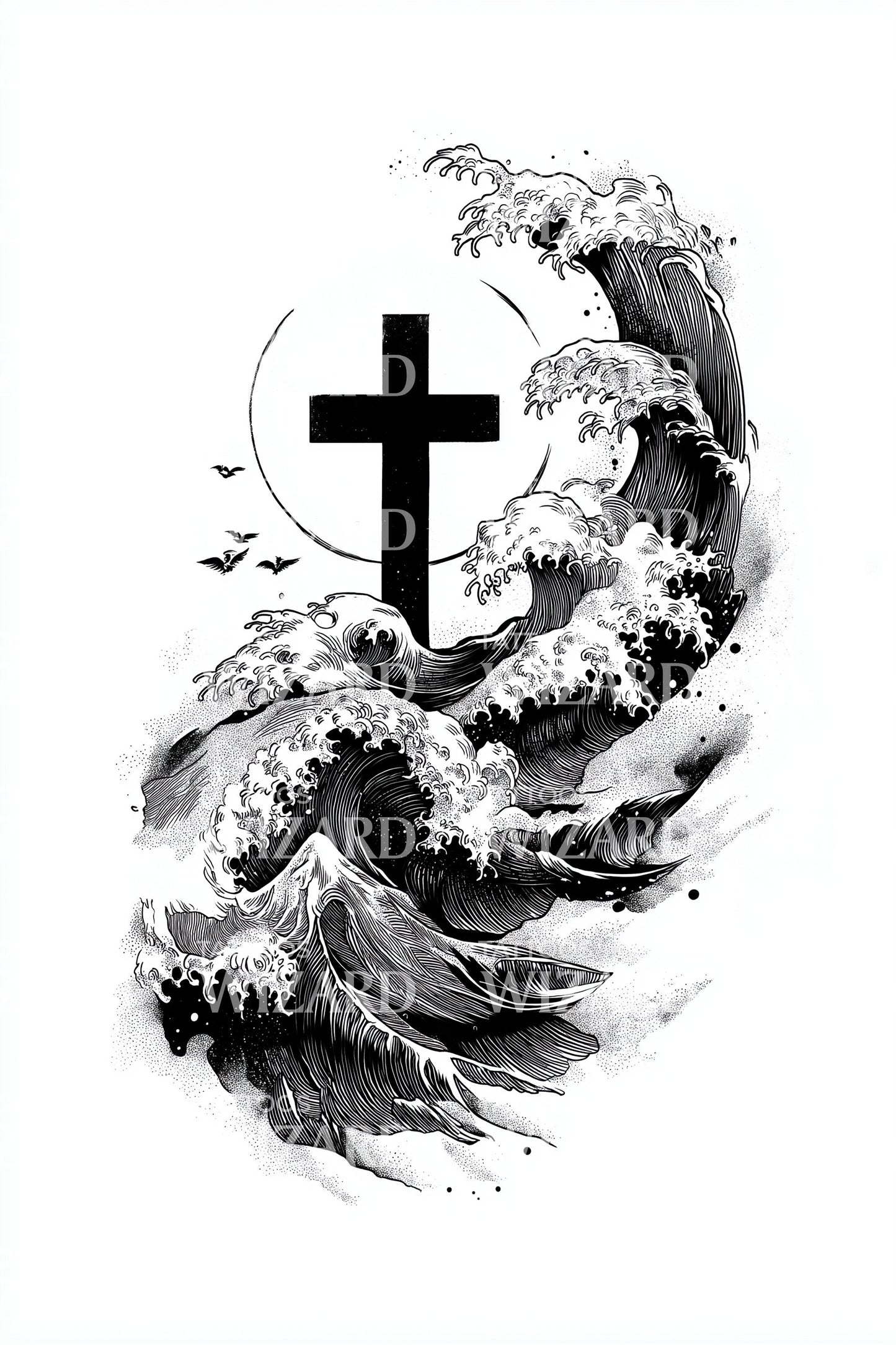 Tempest Crest Cross Tattoo Design