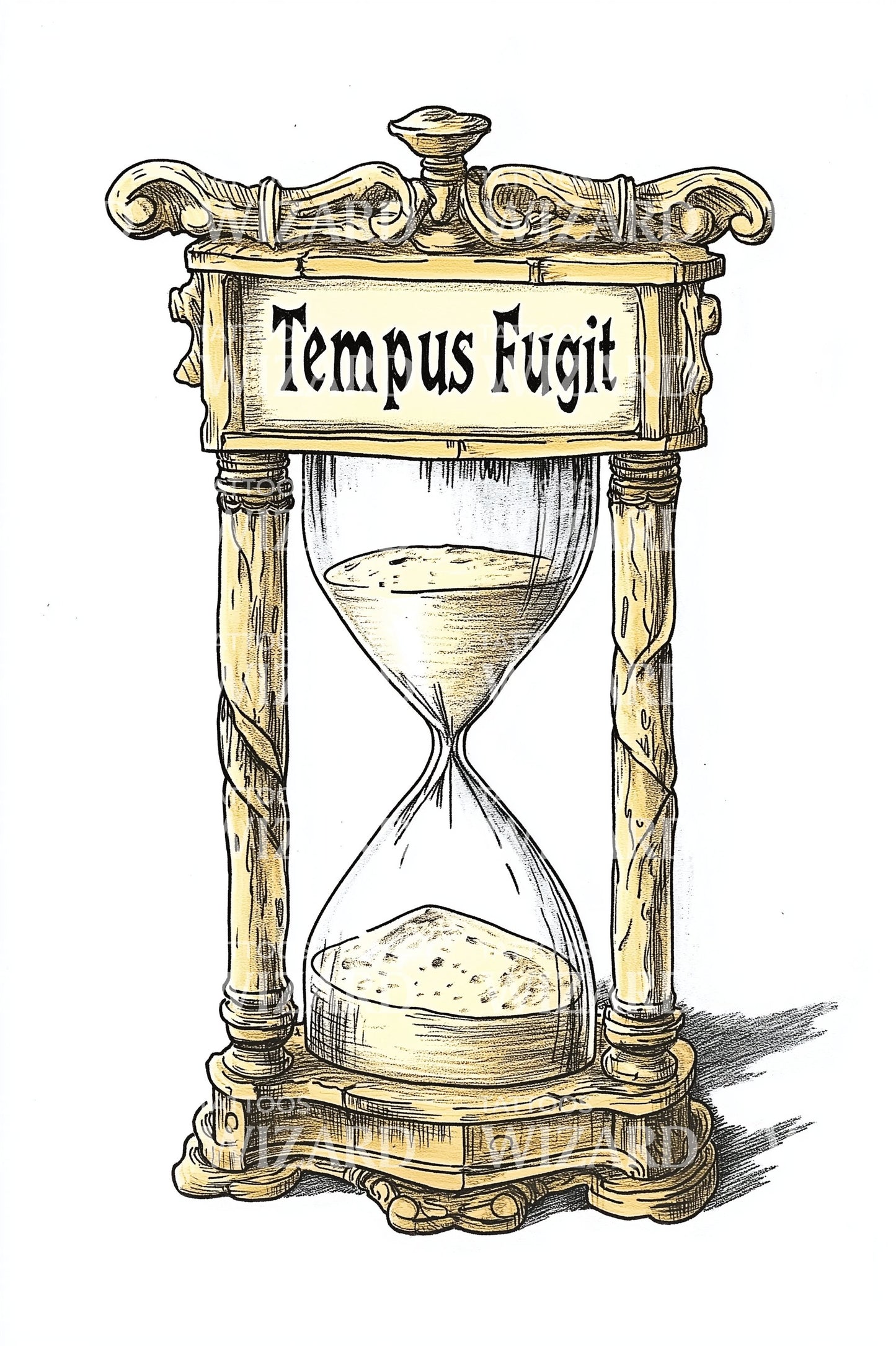 Tempus Fugit Hourglass Tattoo Illustration