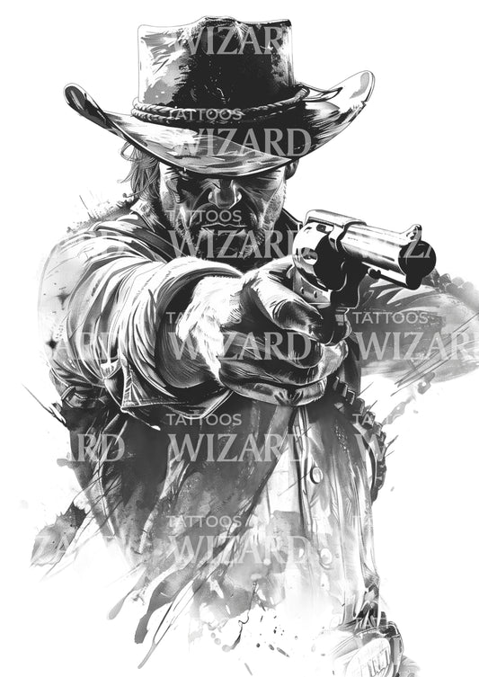 Texas Cowboy Pulling the Trigger Tattoo Design