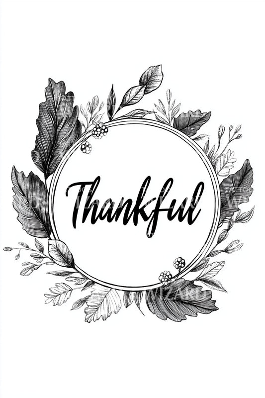 Thankful Botanical Ring Tattoo Design
