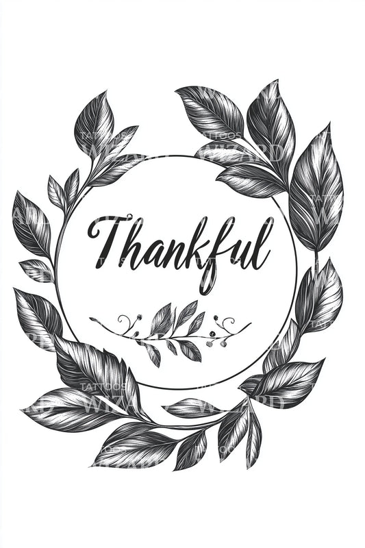 Thankful Leafy Circle Tattoo Design