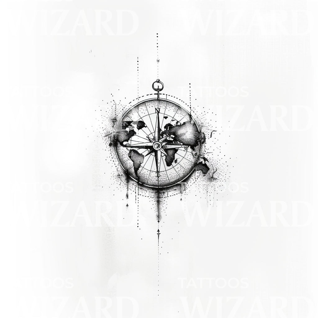 The World in a Compass Tattoo Design