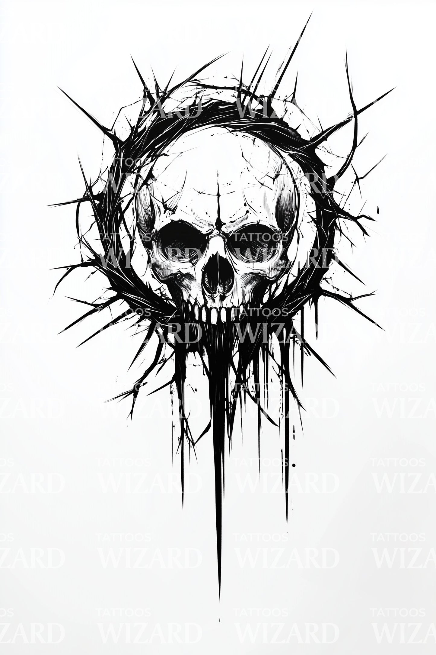 Tatuering med taggig droppande skalle design