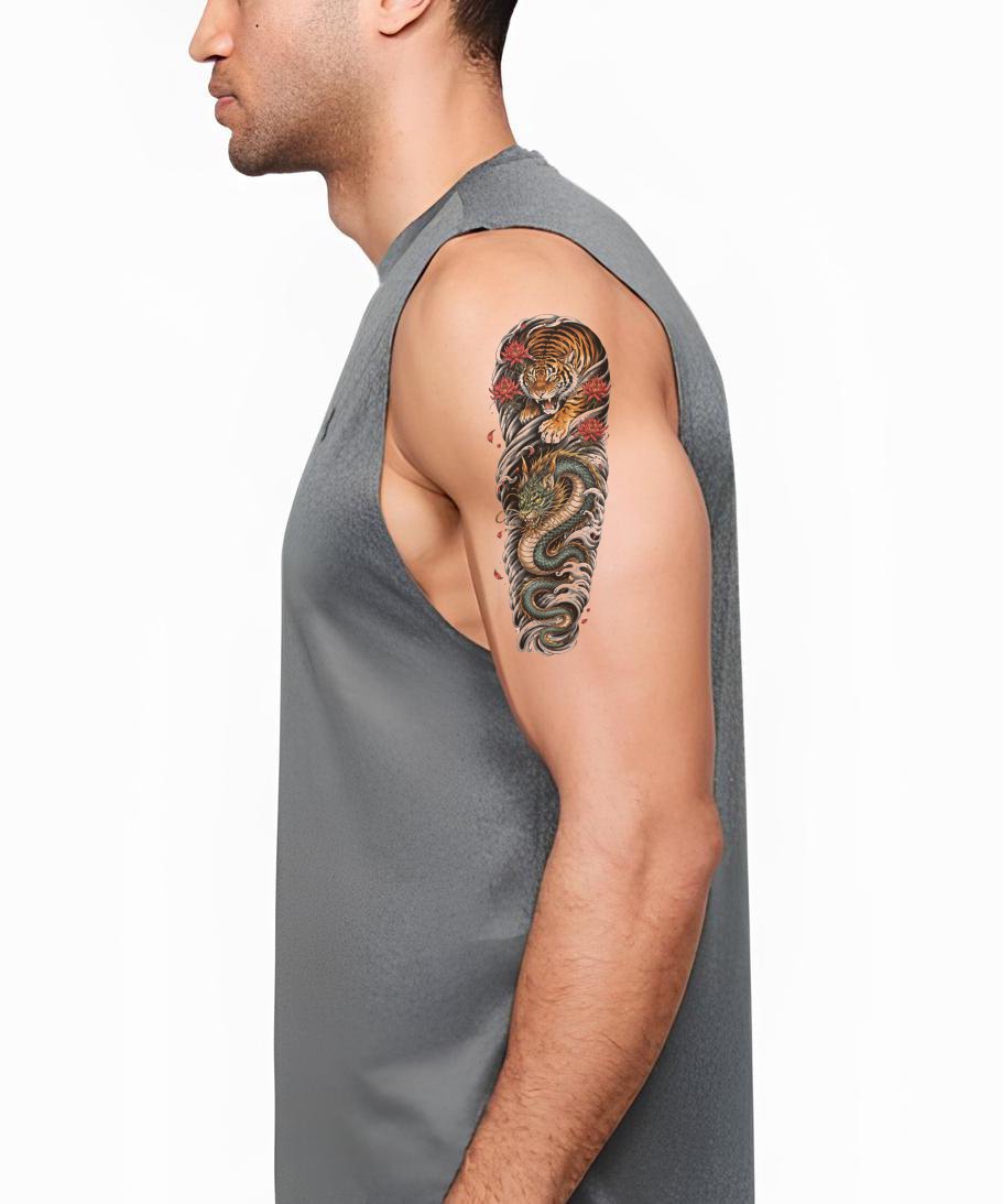 Tiger and Dragon Sleeve Tattoo Design