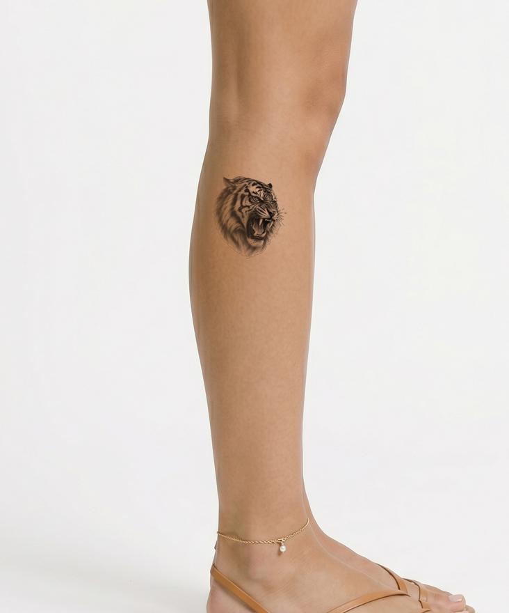 Black-and-grey tattoo-ontwerp van een brullende tijgerkop
