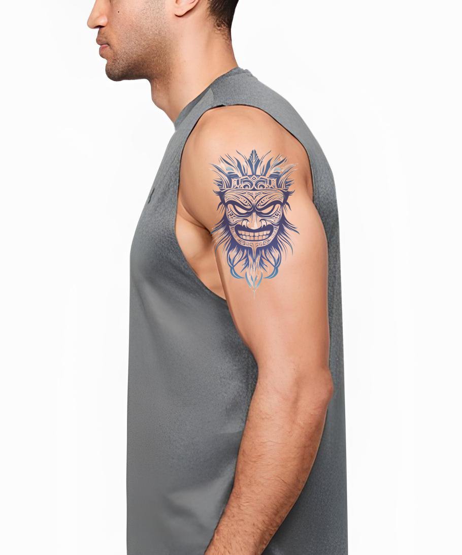 Blue Tiki Warrior Tattoo Illustration