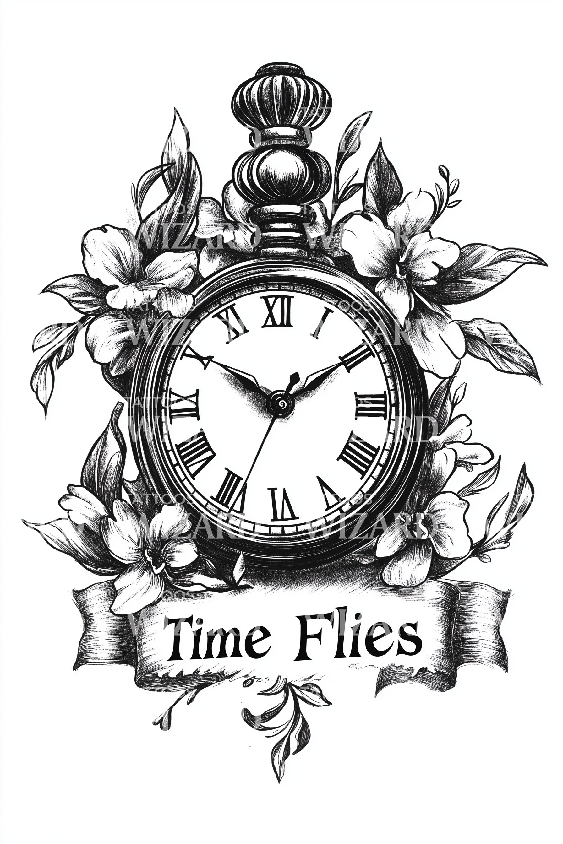 Time Flies Jasmine Watch Tattoo Design – Tattoos Wizard Designs