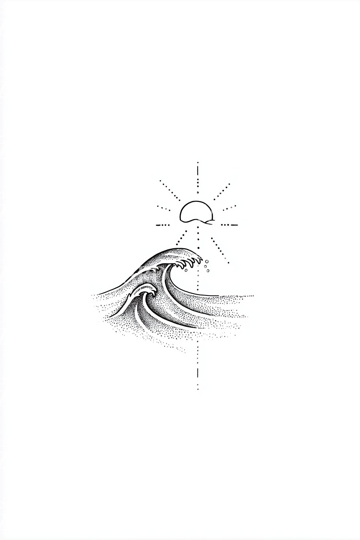 Tiny Wave and Sun Tattoo Design