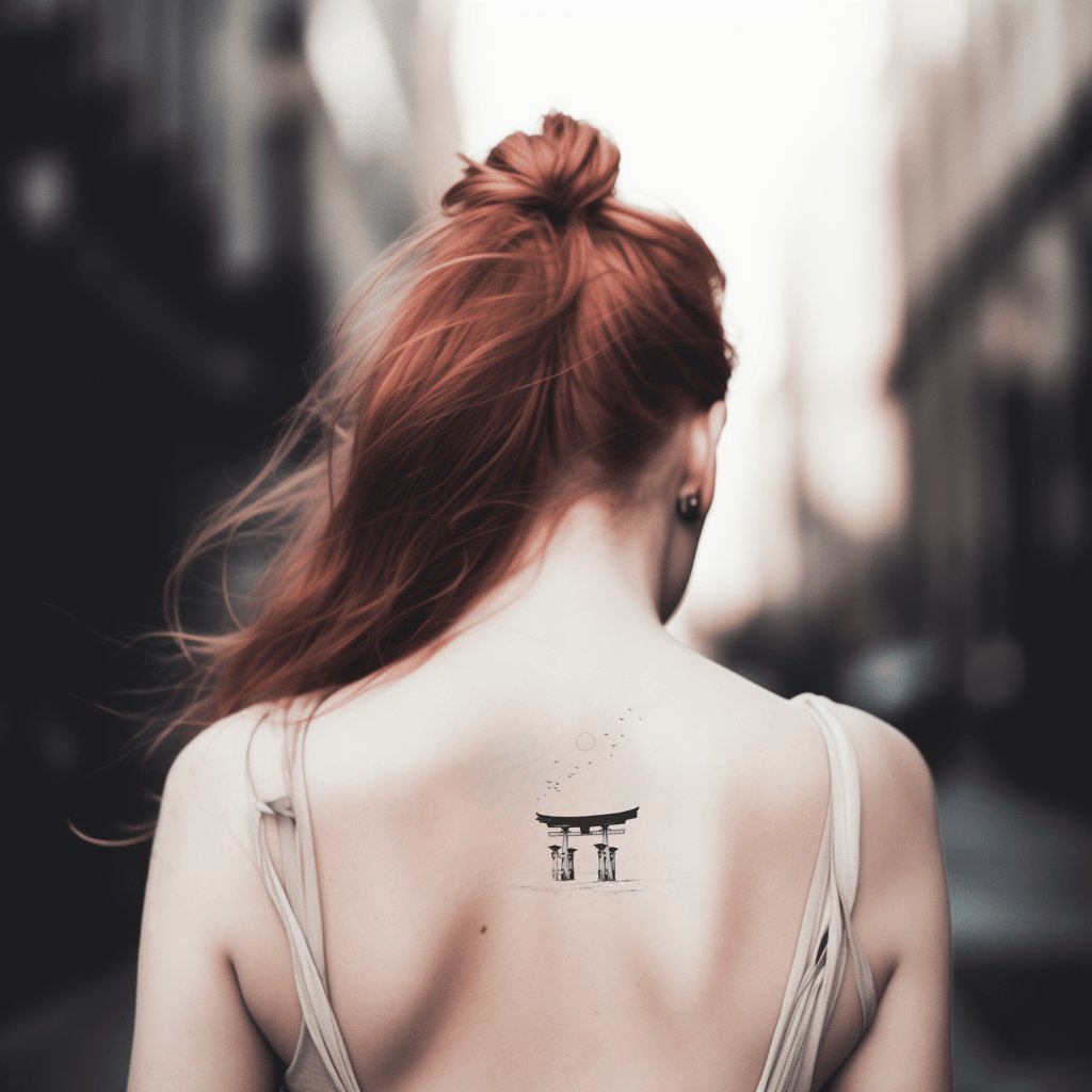 Torii Gate Landscape Tattoo Design