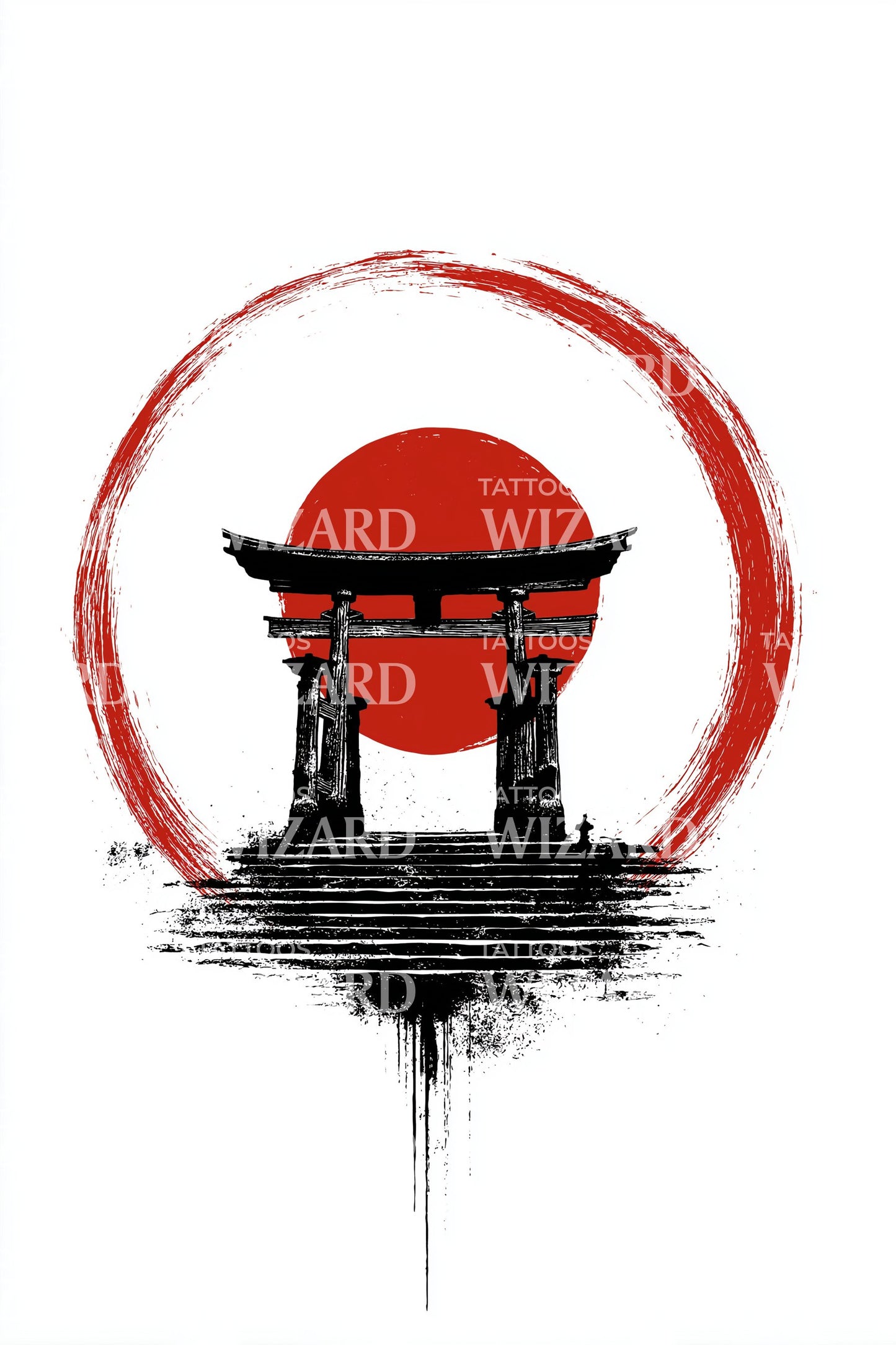Desain Tato Jepang Torii Sunset