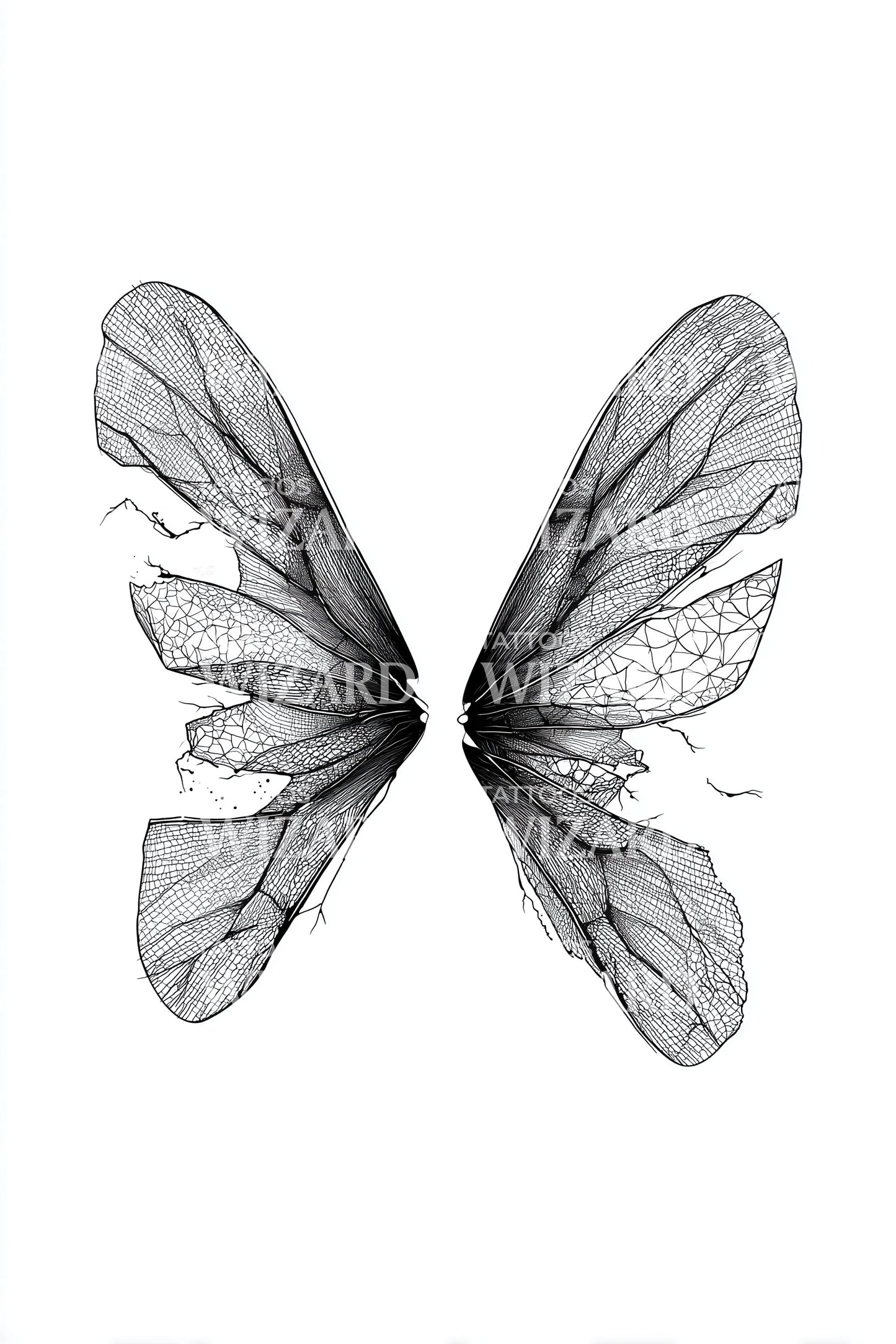 Illustration af tatovering med revnede sommerfuglevinger