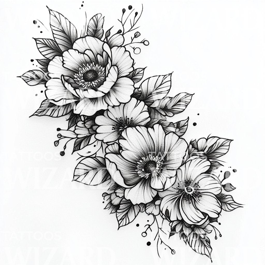 Traditional Japanese Floral Death and Rebirth Tattoo