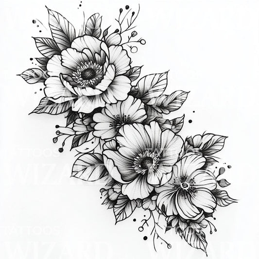 Traditional Japanese Floral Death and Rebirth Tattoo