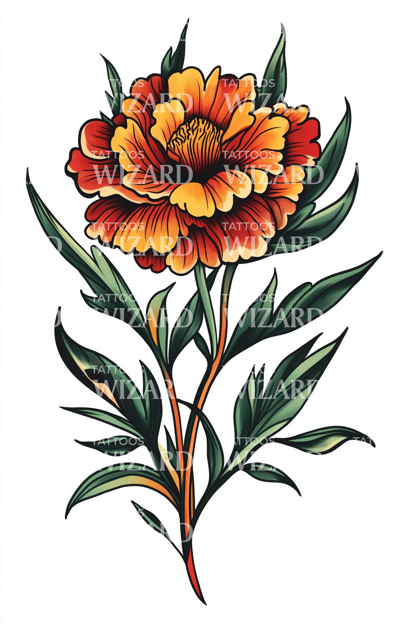Traditionell pionstjälktatuering design