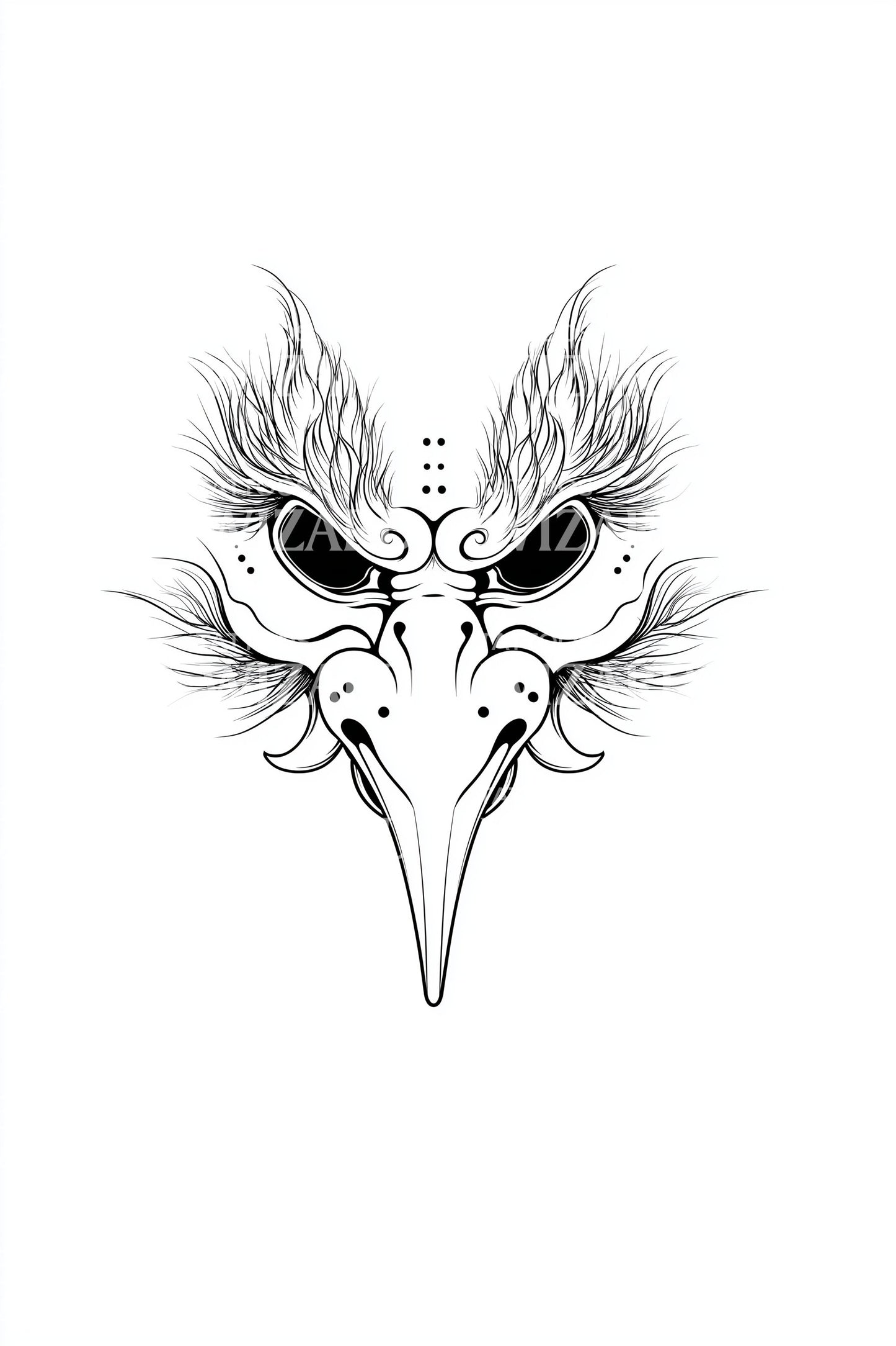 Diseño de tatuaje de máscara tribal de calavera de pájaro