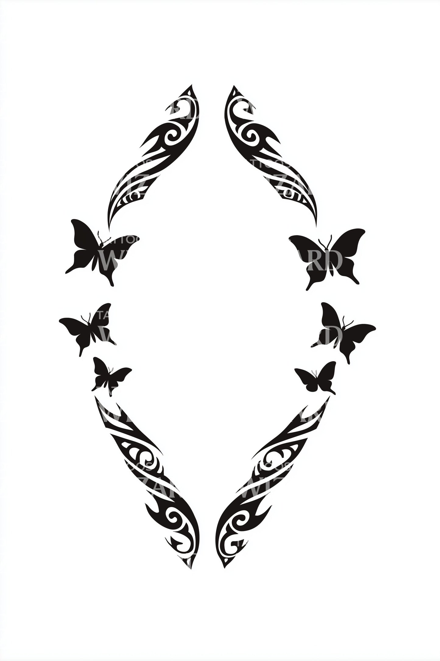 Diseño de tatuaje de corona tribal de mariposas