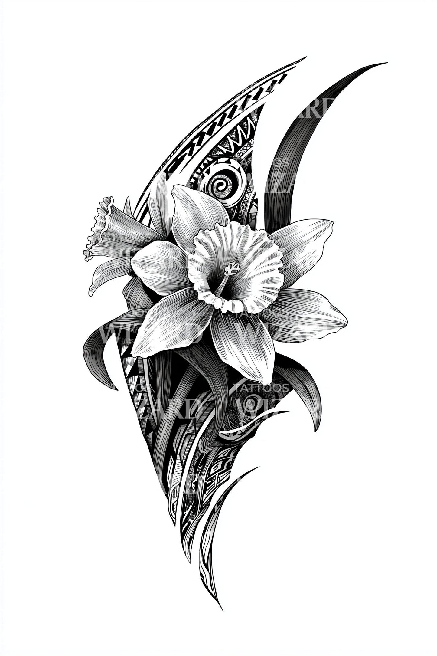 Tribal Påskelilje Våbenskjold Tatoveringsdesign