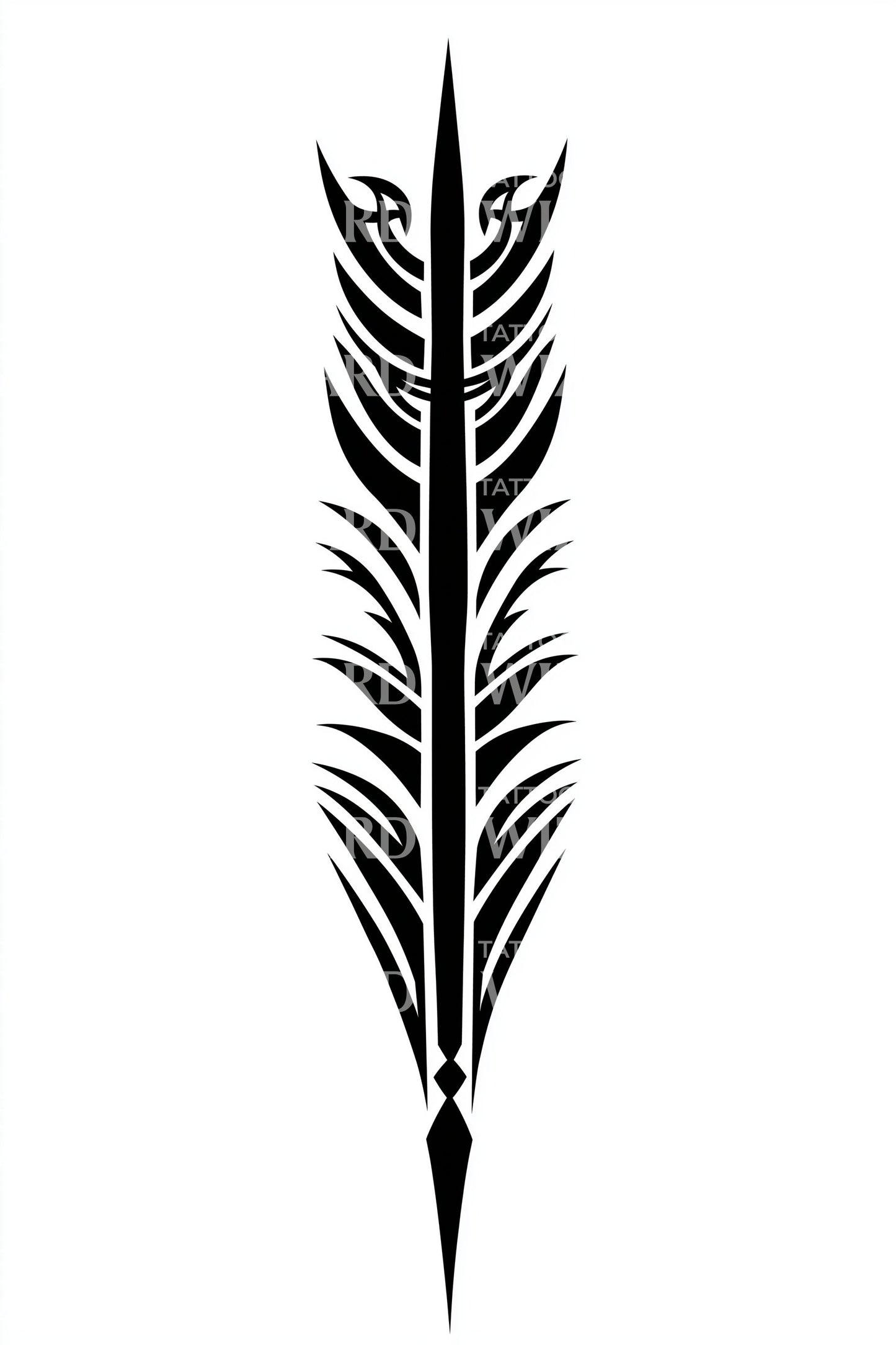 Design de tatouage tribal plume sur la colonne vertébrale