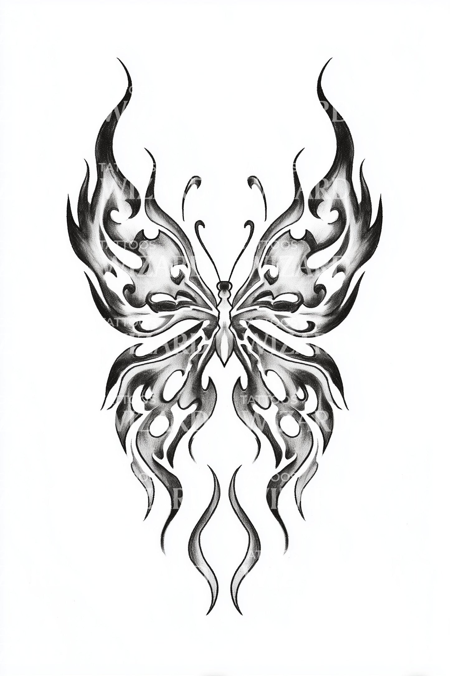 Tribal Flame Butterfly Tattoo Design