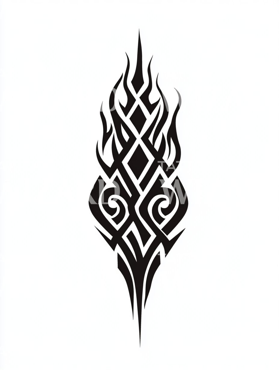 Desenho de Tatuagem com Símbolo de Padrão Tribal de Chama