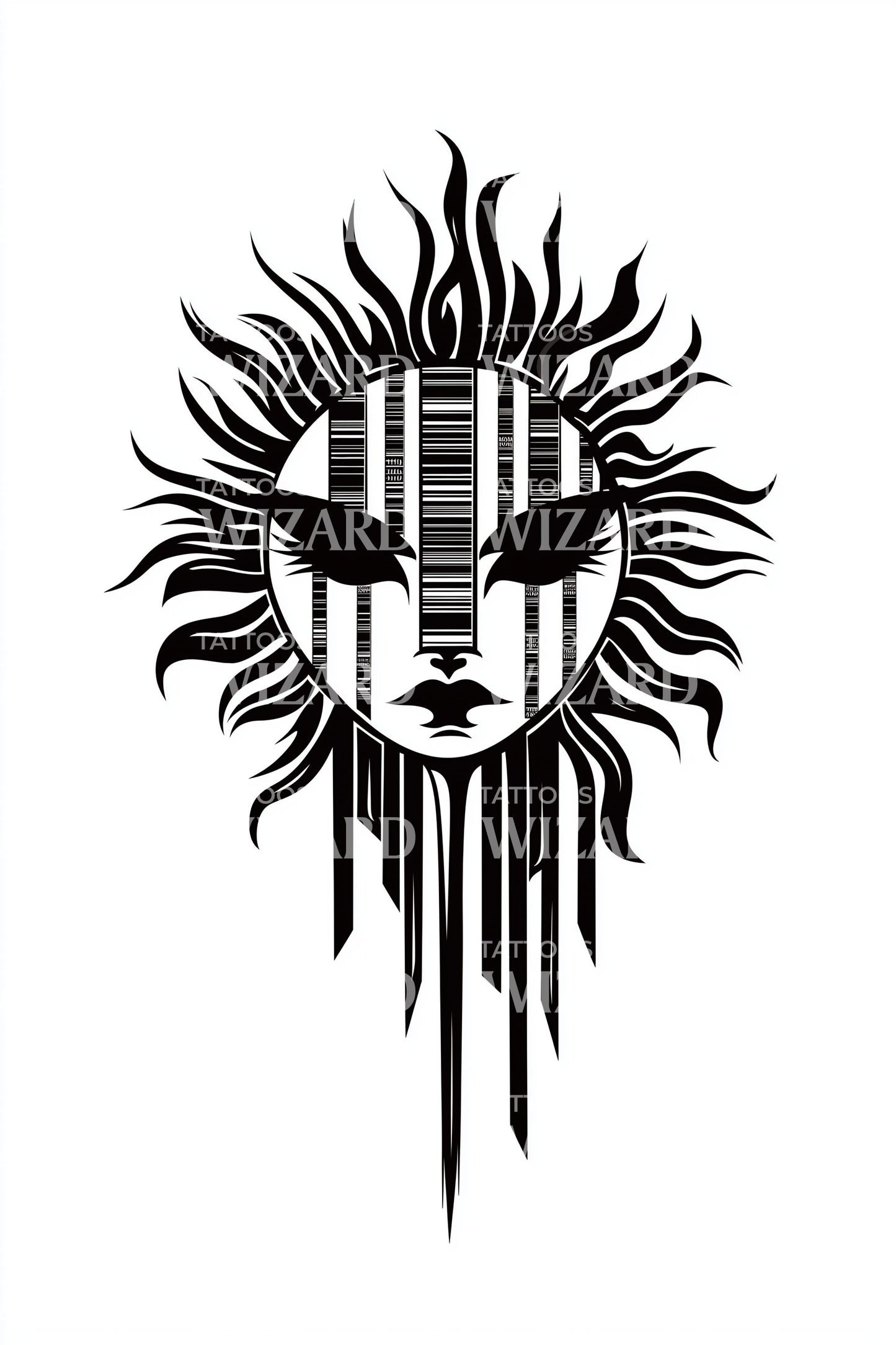 Tribal Sun Face Tattoo Design