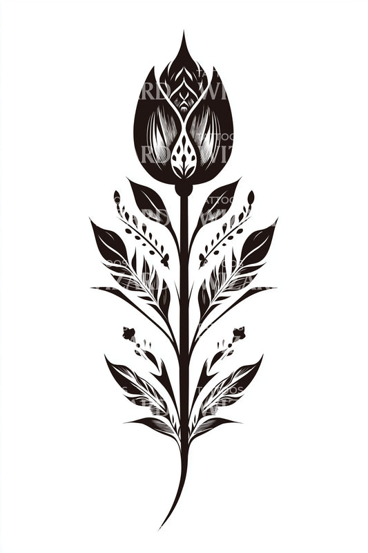 Tribal Tulip Emblem Tattoo Design